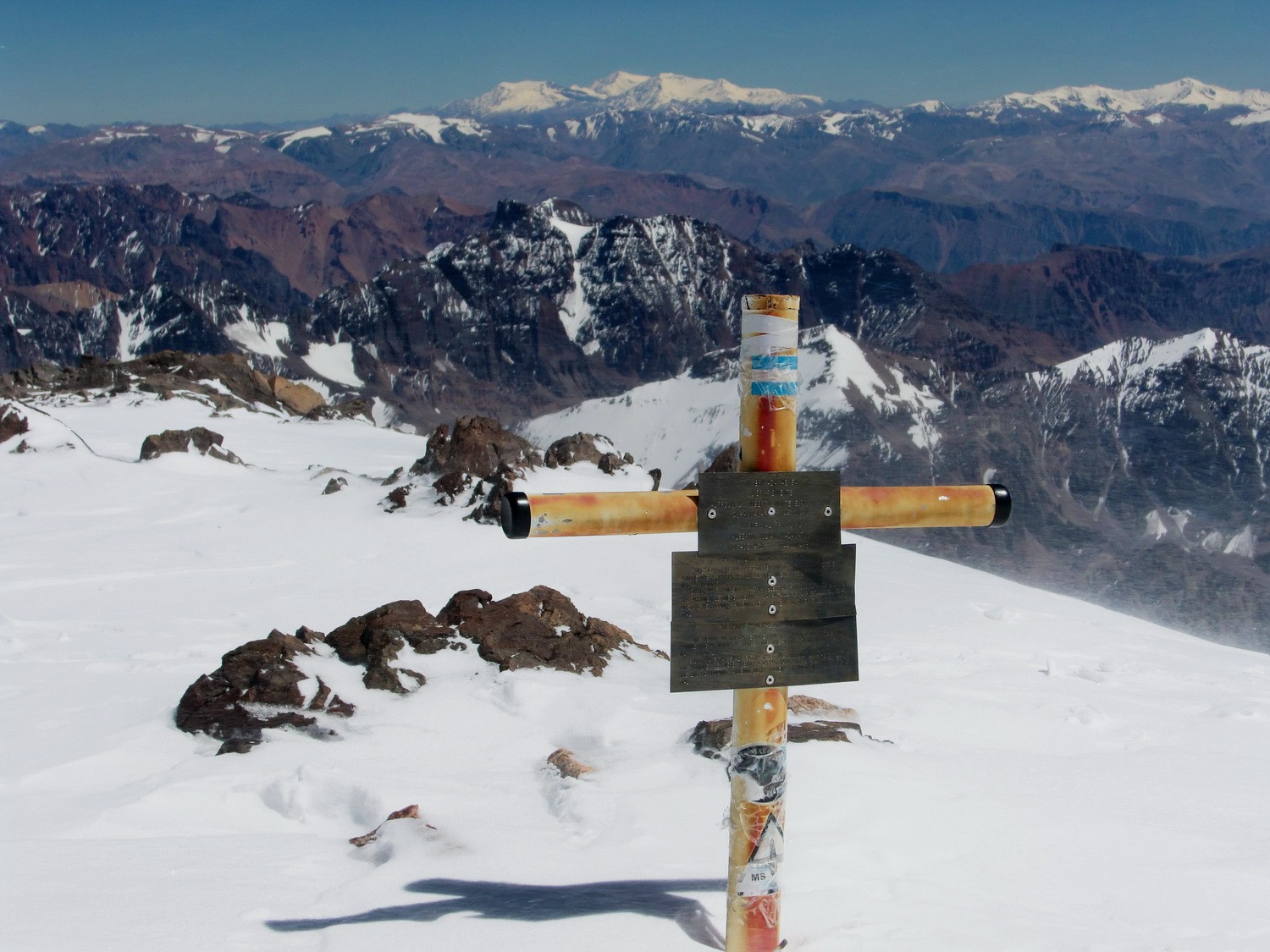 Another cross on the summit of the Cerro Plata - Cerro Mercedario in the background